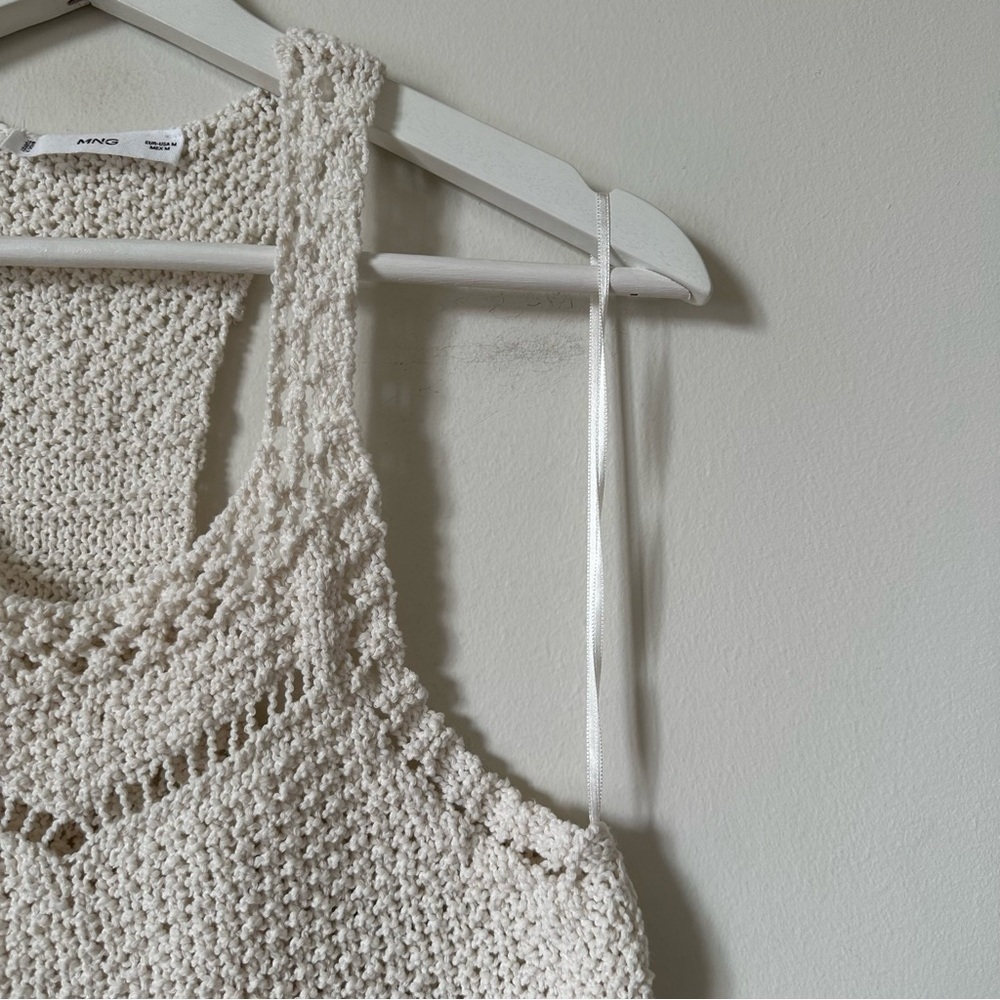 Mango Cream Knit Crop Tank Top Sleeveless Cropped Sweater Size M - Picture 5 of 7
